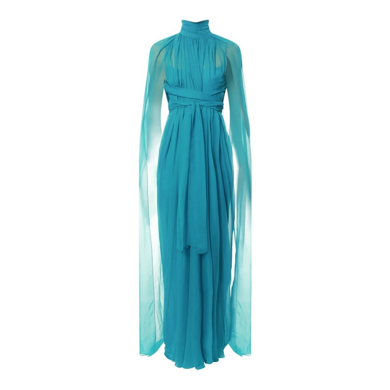 Niebieska jedwabna sukienka z dekoltem w serek Alberta Ferretti