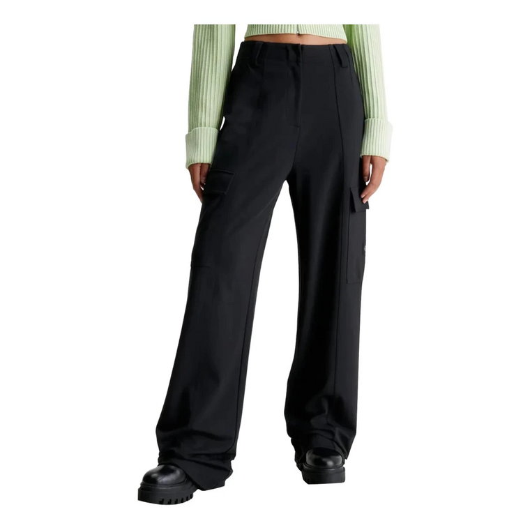 Czarne spodnie z zamkiem i kieszeniami Calvin Klein Jeans