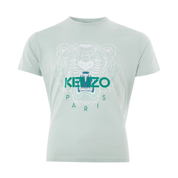 Jasnozielony Bawełniany T-shirt z Nadrukiem Tygrysa Kenzo