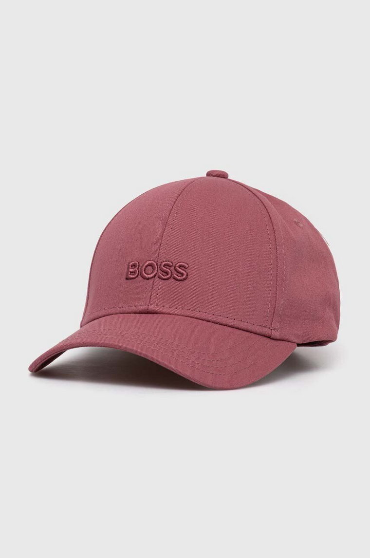BOSS czapka z daszkiem bawełniana kolor różowy z aplikacją 50519889
