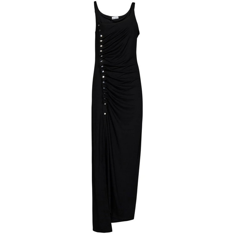 Czarna Sukienka Maxi z Regulowanym Zamknięciem Bocznym Paco Rabanne