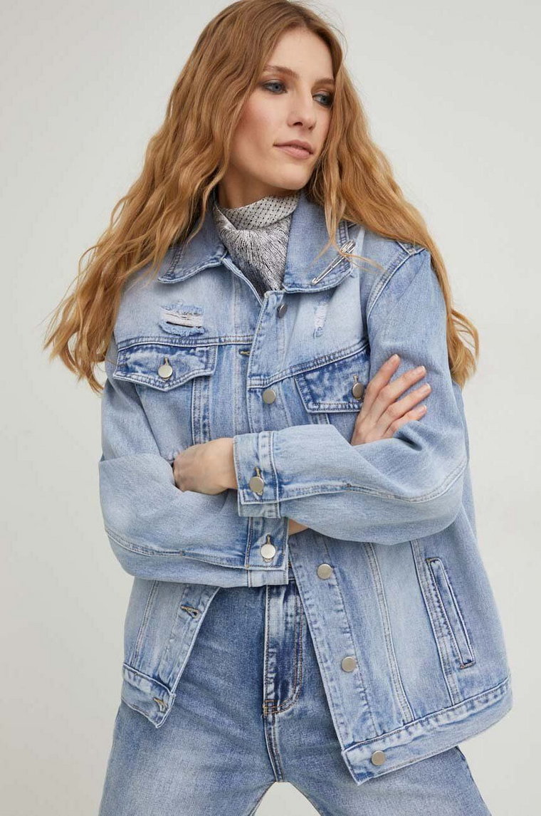 Answear Lab kurtka jeansowa X kolekcja limitowana SISTERHOOD damska kolor niebieski przejściowa oversize