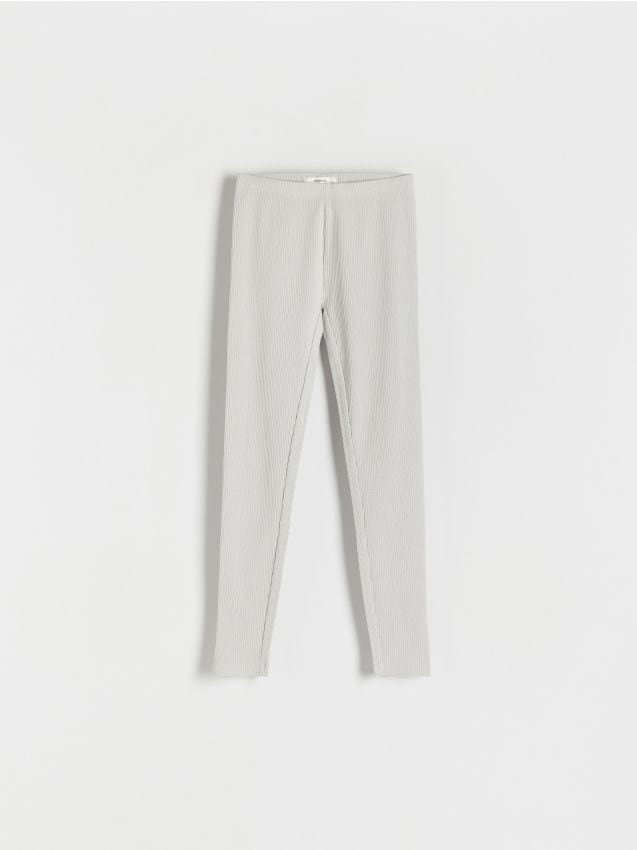 Reserved - Bawełniane legginsy w prążek - jasnoszary