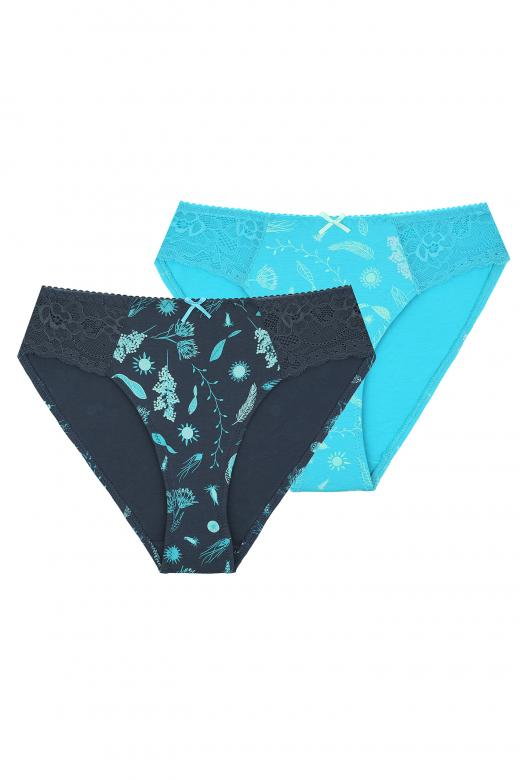 Wzorzyste figi bikini (2 pack) z koronką po bokach LPH 931