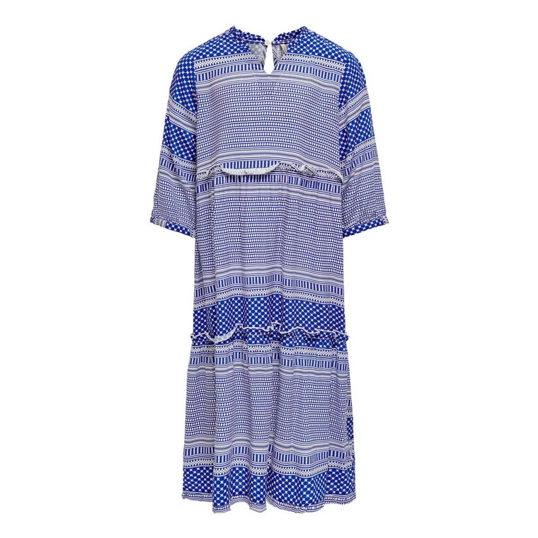 Niebieska Sukienka z Białym Nadrukiem - Długa, Idealna na Wiosnę i Lato Only