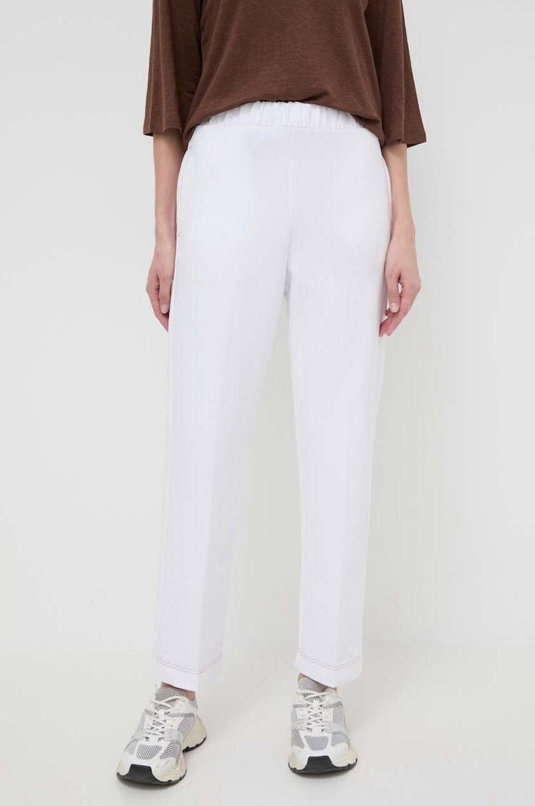 Max Mara Leisure spodnie damskie kolor biały szerokie high waist 2416781108600