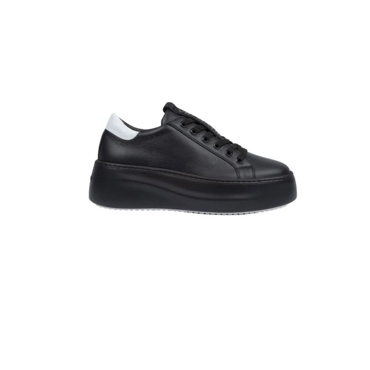 Czarne Skórzane Sneakersy z Białym Wykończeniem i 6cm Platformą Vic Matié