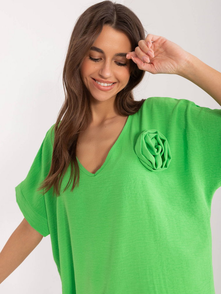 Bluzka oversize jasny zielony casual codzienna dekolt w kształcie V rękaw krótki