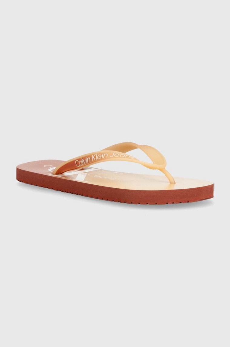 Calvin Klein Jeans japonki BEACH SANDAL GRADIENT damskie kolor pomarańczowy na płaskim obcasie YW0YW01401