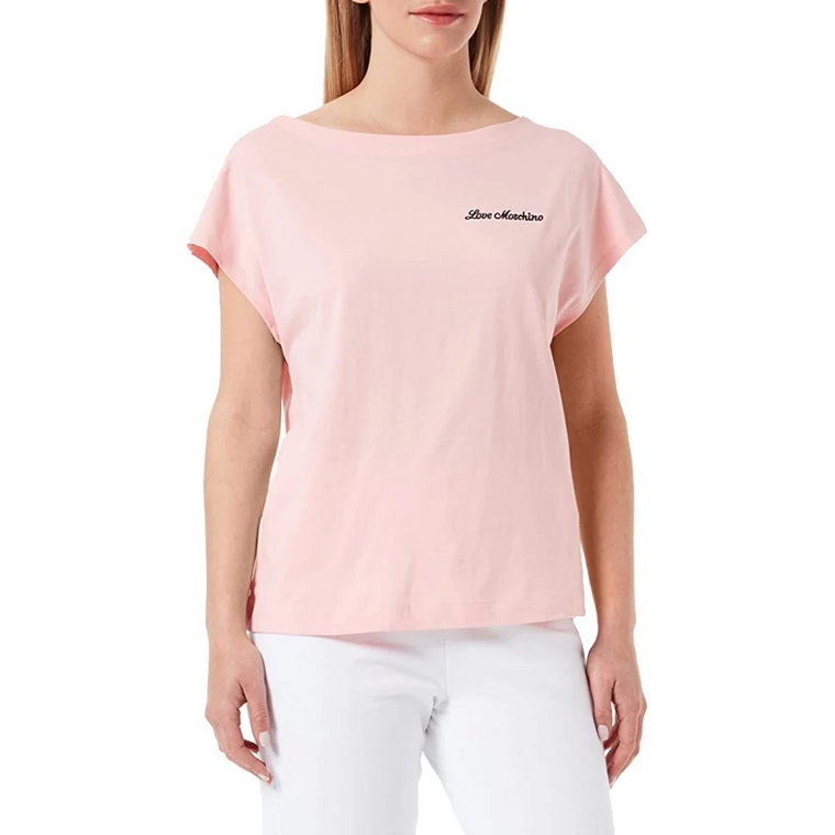 Różowa Bawełniana Koszulka z Logo Serca Love Moschino