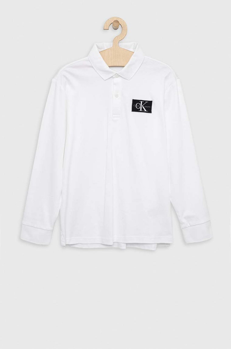 Calvin Klein Jeans longsleeve bawełniany dziecięcy kolor biały gładki