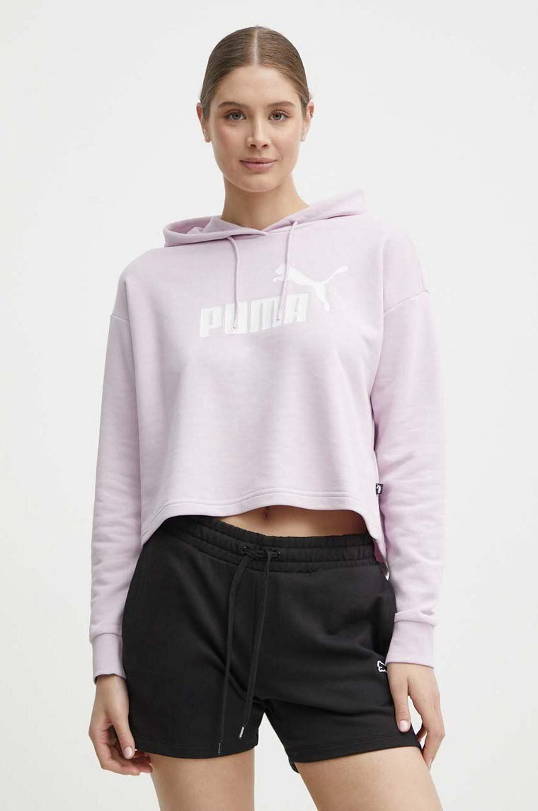 Puma bluza damska kolor różowy z kapturem z nadrukiem 586870