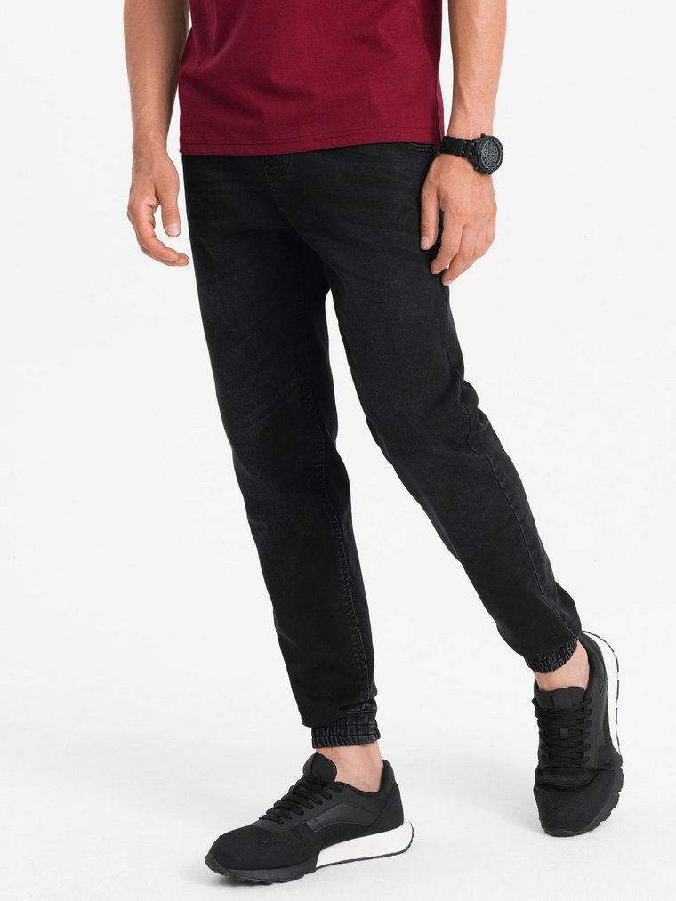 Spodnie męskie jeansowe joggery - czarne OM-PADJ-0106