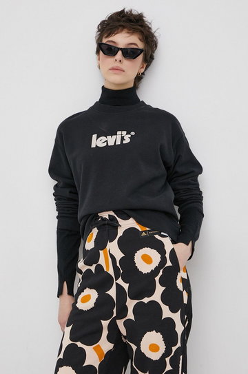 Levi's Bluza bawełniana damska kolor czarny z nadrukiem