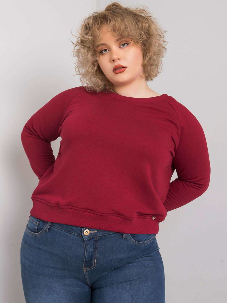 Bluza plus size bordowy casual dekolt łódka rękaw długi długość krótka