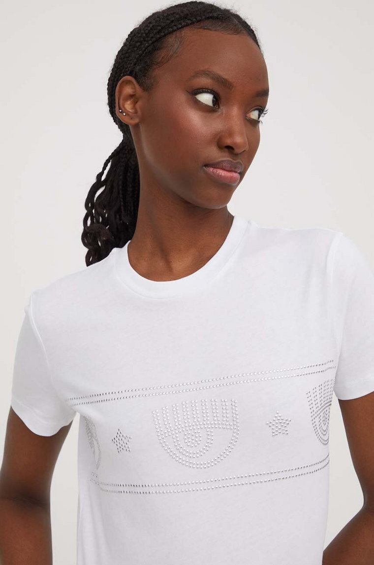 Chiara Ferragni t-shirt bawełniany LOGOMANIA damski kolor biały 76CBHG02
