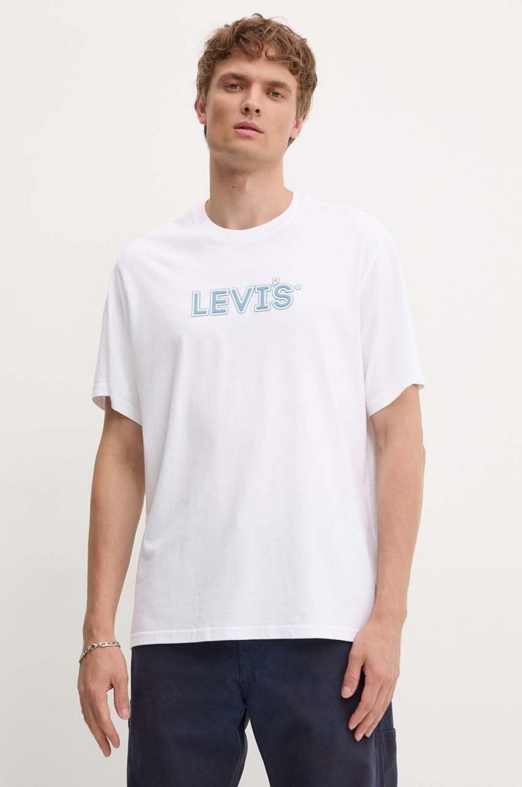 Levi's t-shirt bawełniany męski kolor biały z nadrukiem