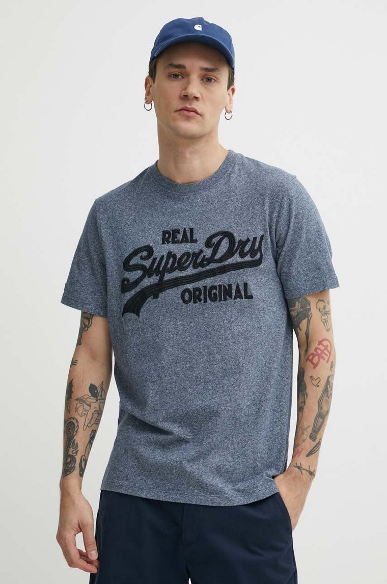 Superdry t-shirt bawełniany męski kolor granatowy z aplikacją