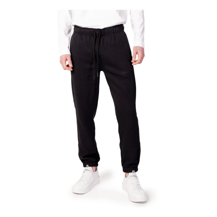 Spodnie Sportowe Męskie, Czarne, Gładkie, Sznurowane Calvin Klein