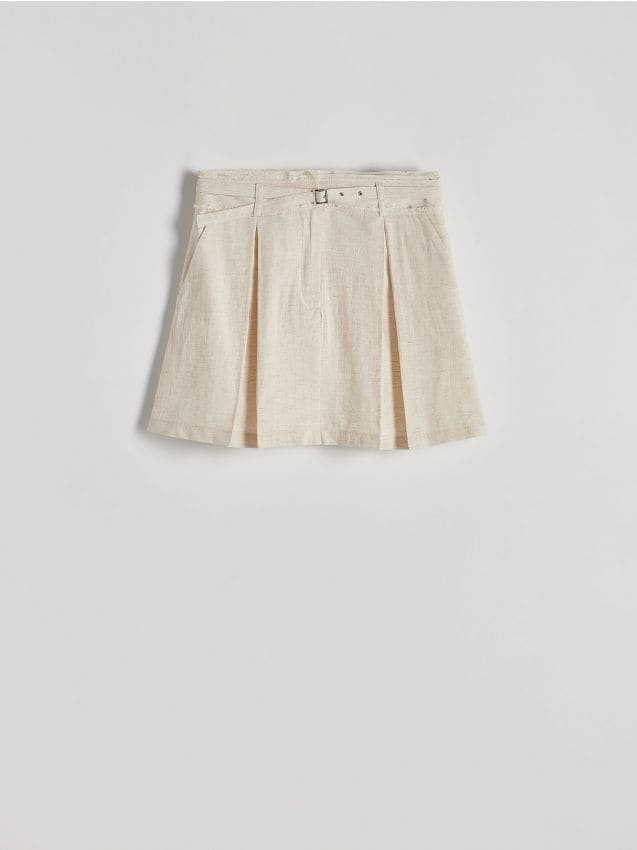 Reserved - Spódnica mini z dodatkiem lnu - beżowy