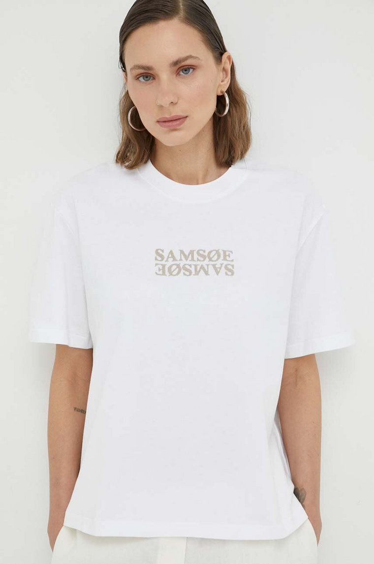 Samsoe Samsoe t-shirt bawełniany kolor biały