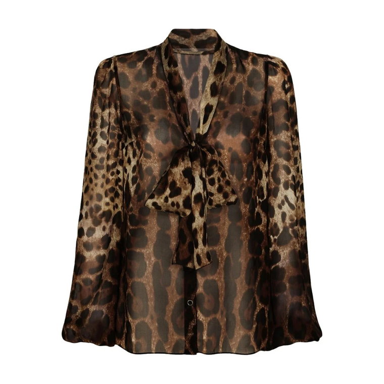 Leopardowy Jedwabny Bluzka z Kokardą Dolce & Gabbana