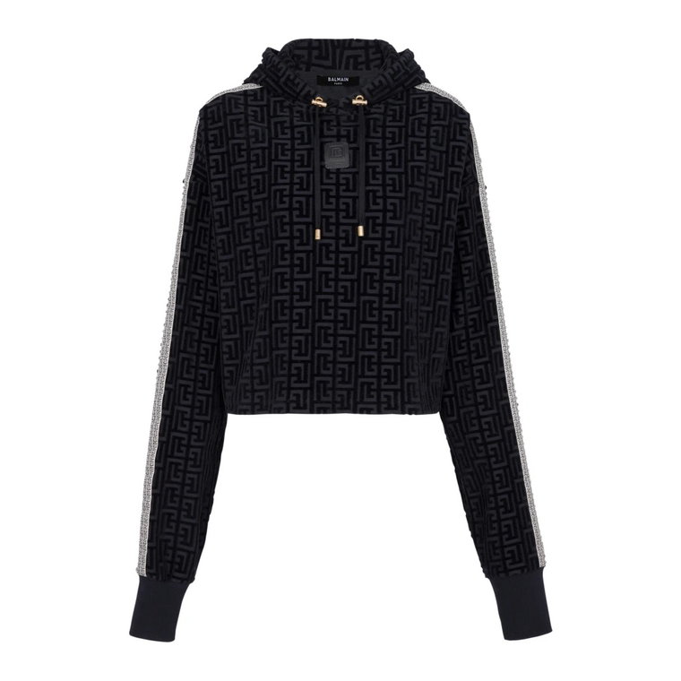 Monogrammed velvet cropped sweatshirt Balmain