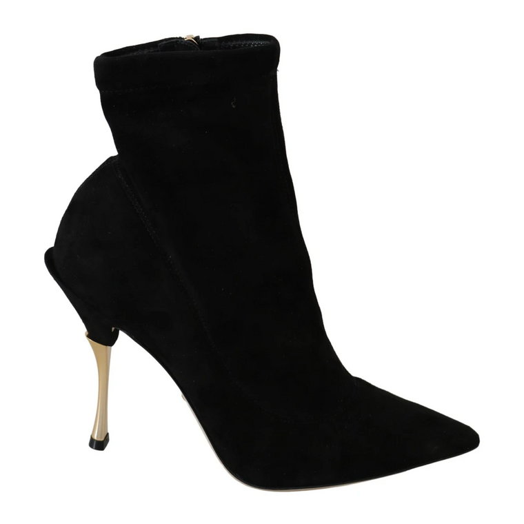 Black Suede Gold Heels Ankle Boots Shoes Dolce & Gabbana