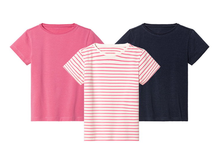 lupilu T-shirty dziecięce z bawełną, 3 sztuki (110/116, Granatowy/różowy w paski)