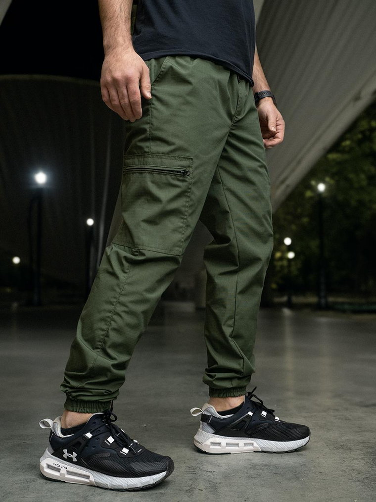 Spodnie Materiałowe Jogger Bojówki Ze Ściągaczem Zielone Oliwkowe Jigga Wear Crown Ripstop Cargo