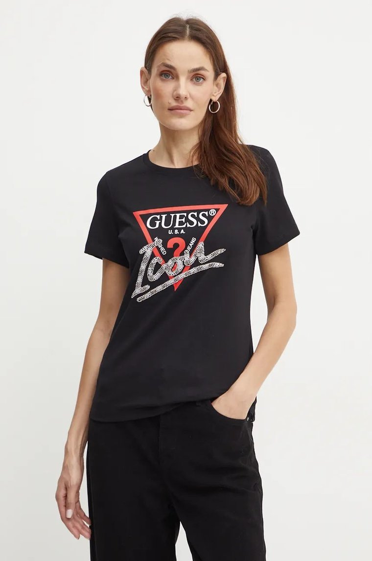 Guess t-shirt bawełniany damski kolor czarny W4BI20 I3Z14