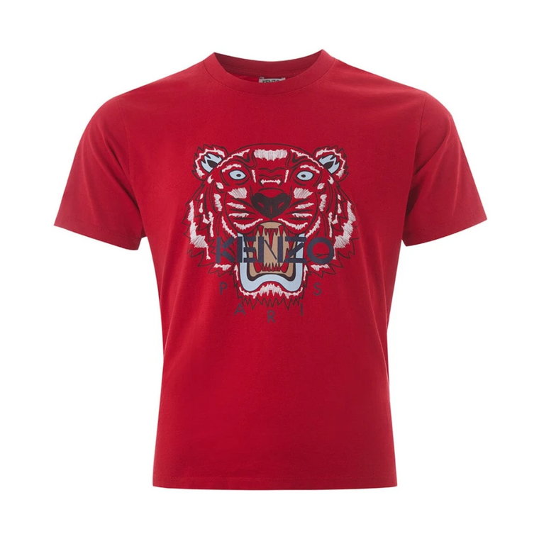 Czerwona Bawełniana Koszulka z Wzorem Tygrysa Kenzo