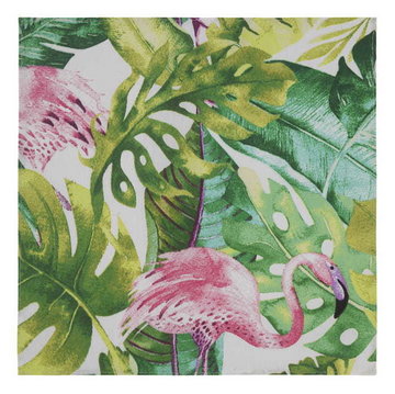 Poszetka bawełniana zielona w liście i flamingi EM 14