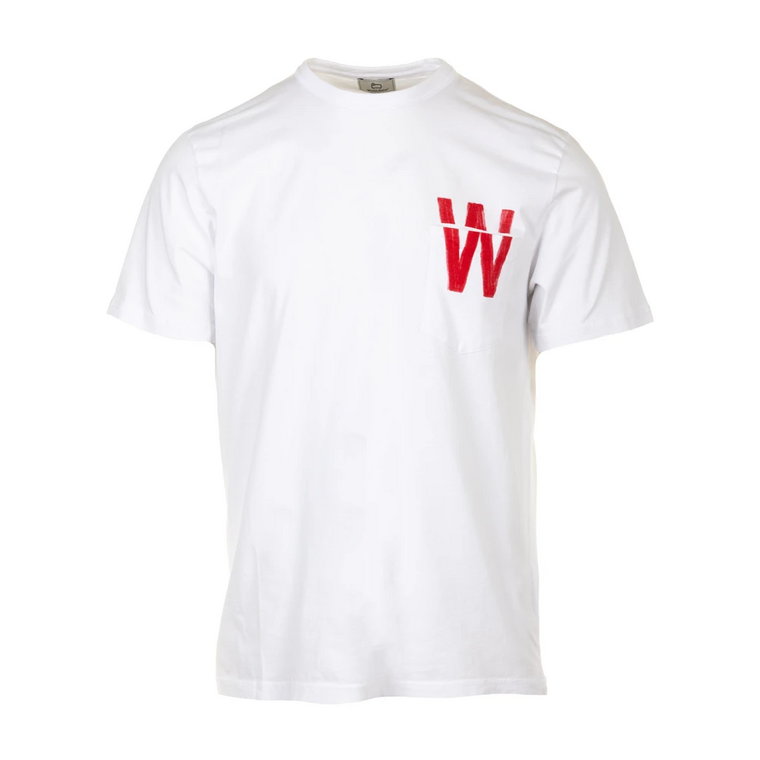 Haftowany T-shirt z Logo Biały Woolrich