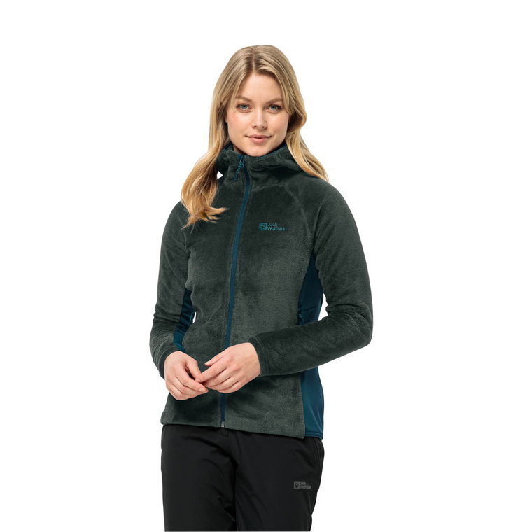 Damska kurtka polarowa Jack Wolfskin ROTWAND HOODED FZ W sea green - L