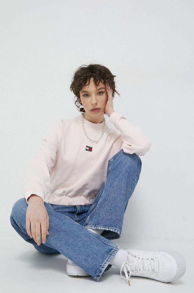 Tommy Jeans bluza bawełniana damska kolor różowy gładka