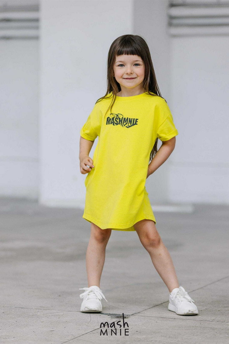 T-shirtowa sukienka mashMNIE neonowo żółta