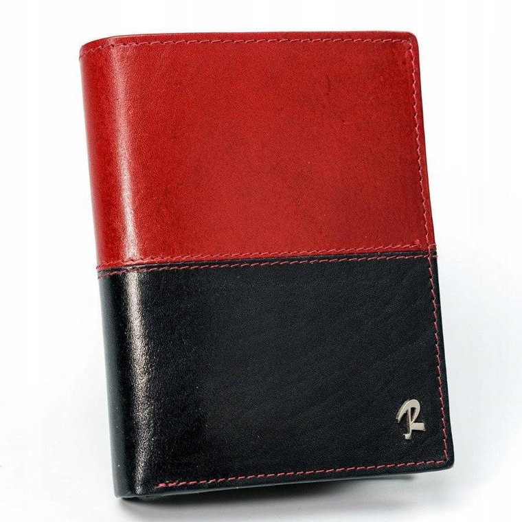 Skórzany portfel męski  pionowy ze skóry  czarny, czerwony