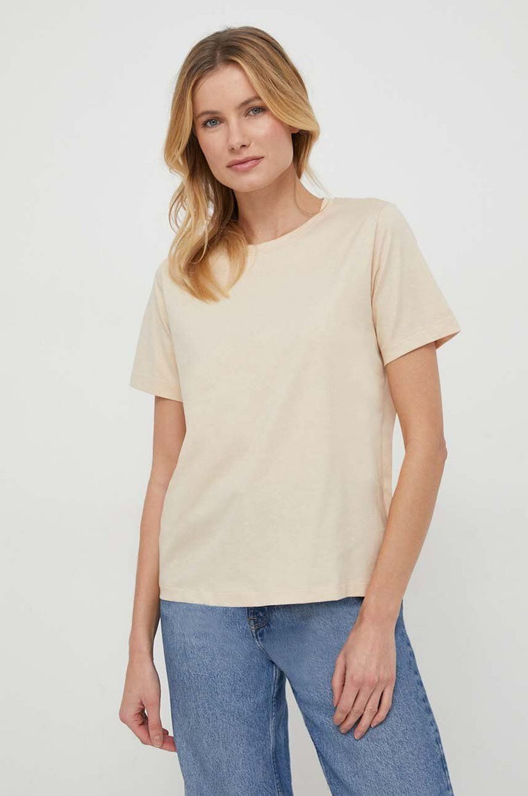 Calvin Klein t-shirt bawełniany damski kolor beżowy