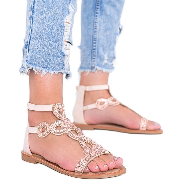 Beżowe sandały ozdobione cyrkoniami Cersi beżowy
