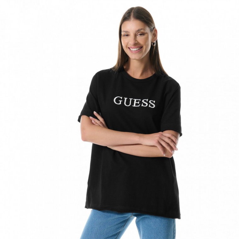 Damski t-shirt oversize Guess Athena Maxi T-shirt - czarny