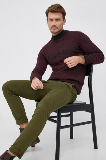 Calvin Klein Sweter wełniany męski kolor bordowy