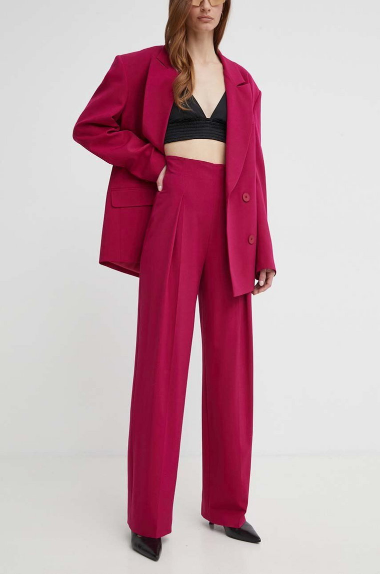 La Mania spodnie MOVE damskie kolor różowy szerokie high waist MOVE