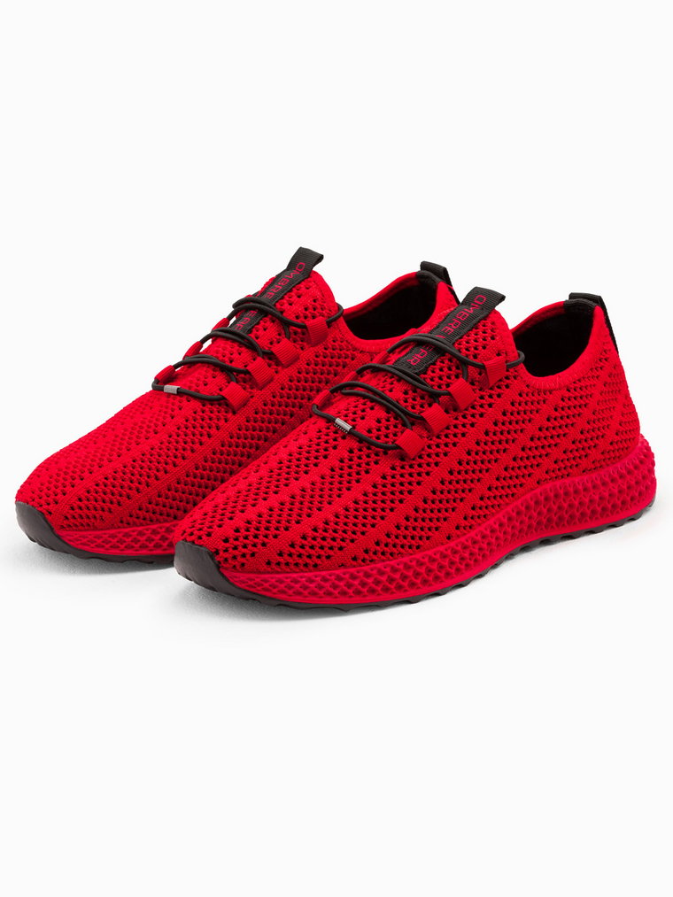 Buty męskie wsuwane sneakersy z siateczki - czerwone V2 OM-FOKS-0117