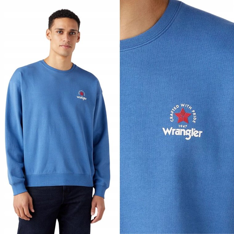 Wrangler LOGO CREW Federal Blue LUŹNA NIEBIESKA BLUZA Z MAŁYM LOGO S