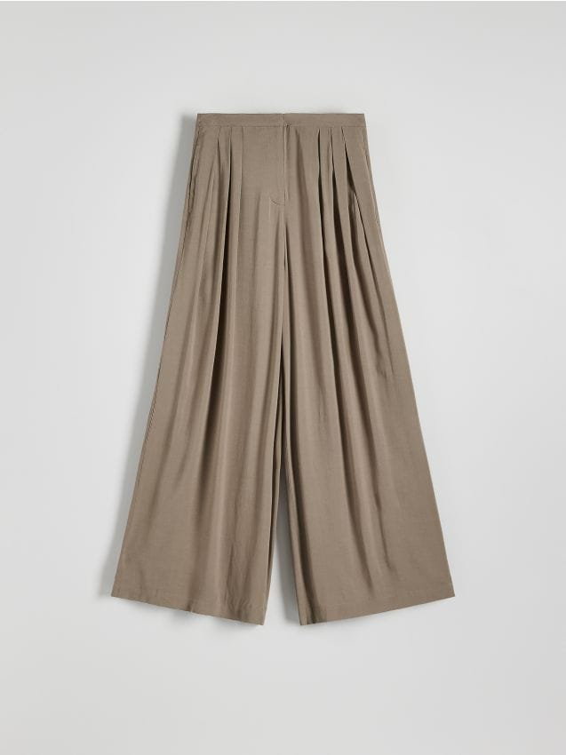 Reserved - Szerokie spodnie z wiskozy - brązowy
