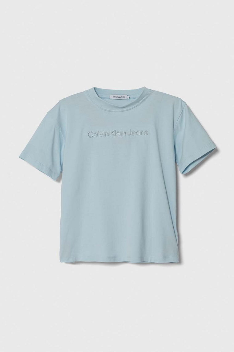 Calvin Klein Jeans t-shirt dziecięcy kolor niebieski z aplikacją