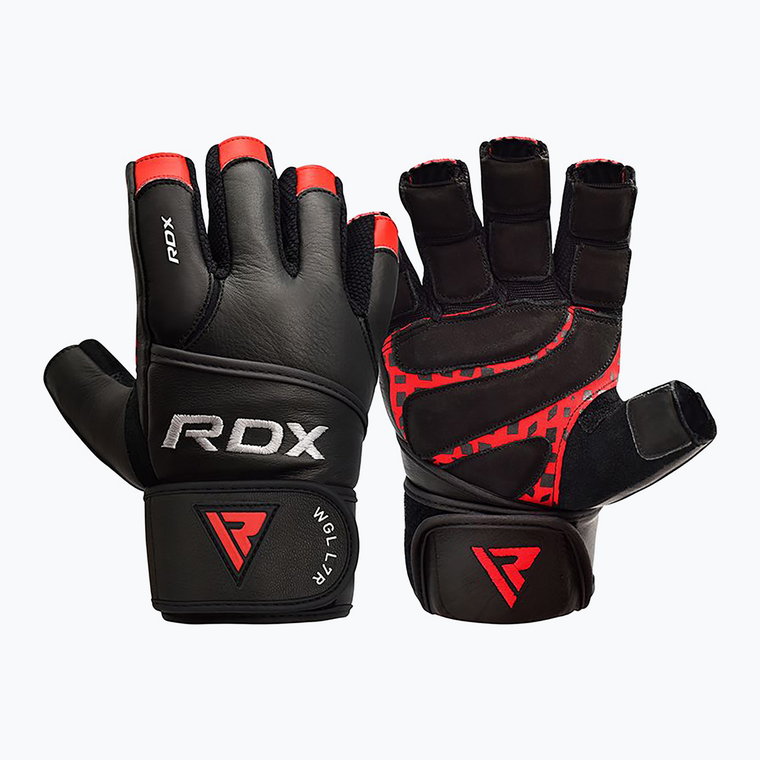 Rękawiczki treningowe RDX L4 Finger Weightlifting Leather red/black