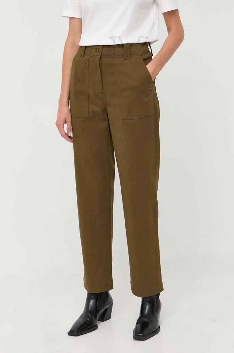 Weekend Max Mara spodnie damskie kolor zielony proste high waist