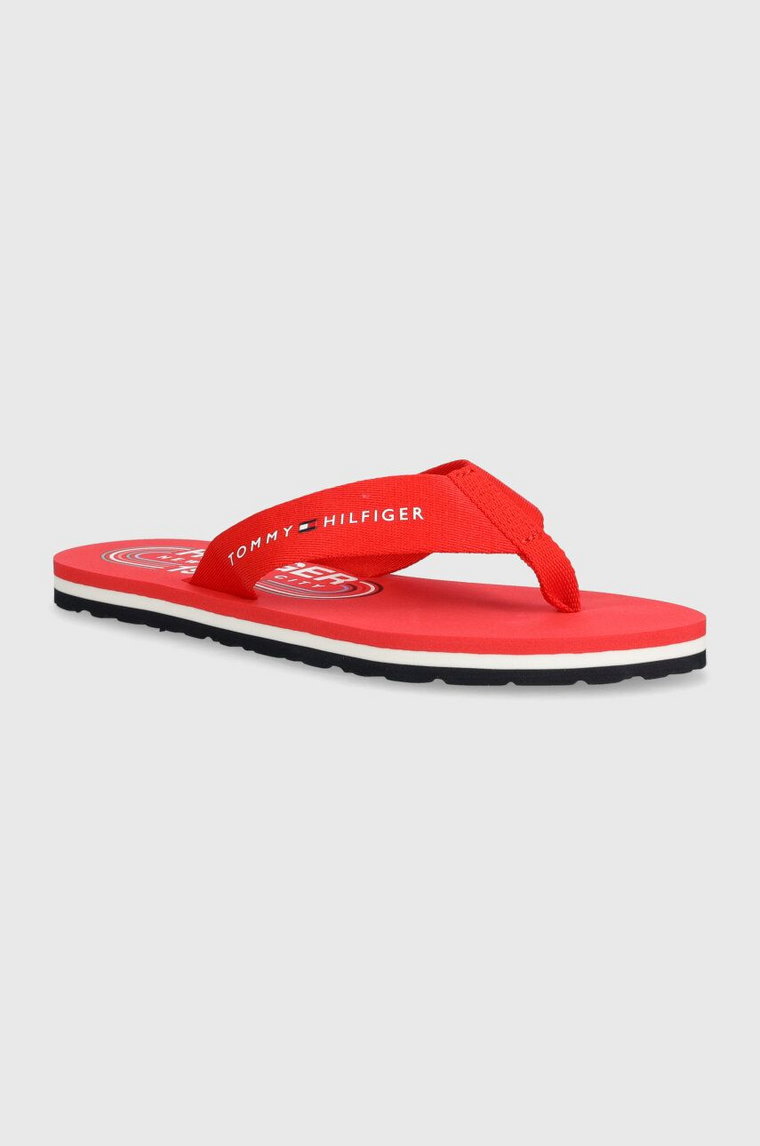 Tommy Hilfiger japonki GLOBAL STRIPES FLAT BEACH SANDAL damskie kolor czerwony na płaskim obcasie FW0FW07856